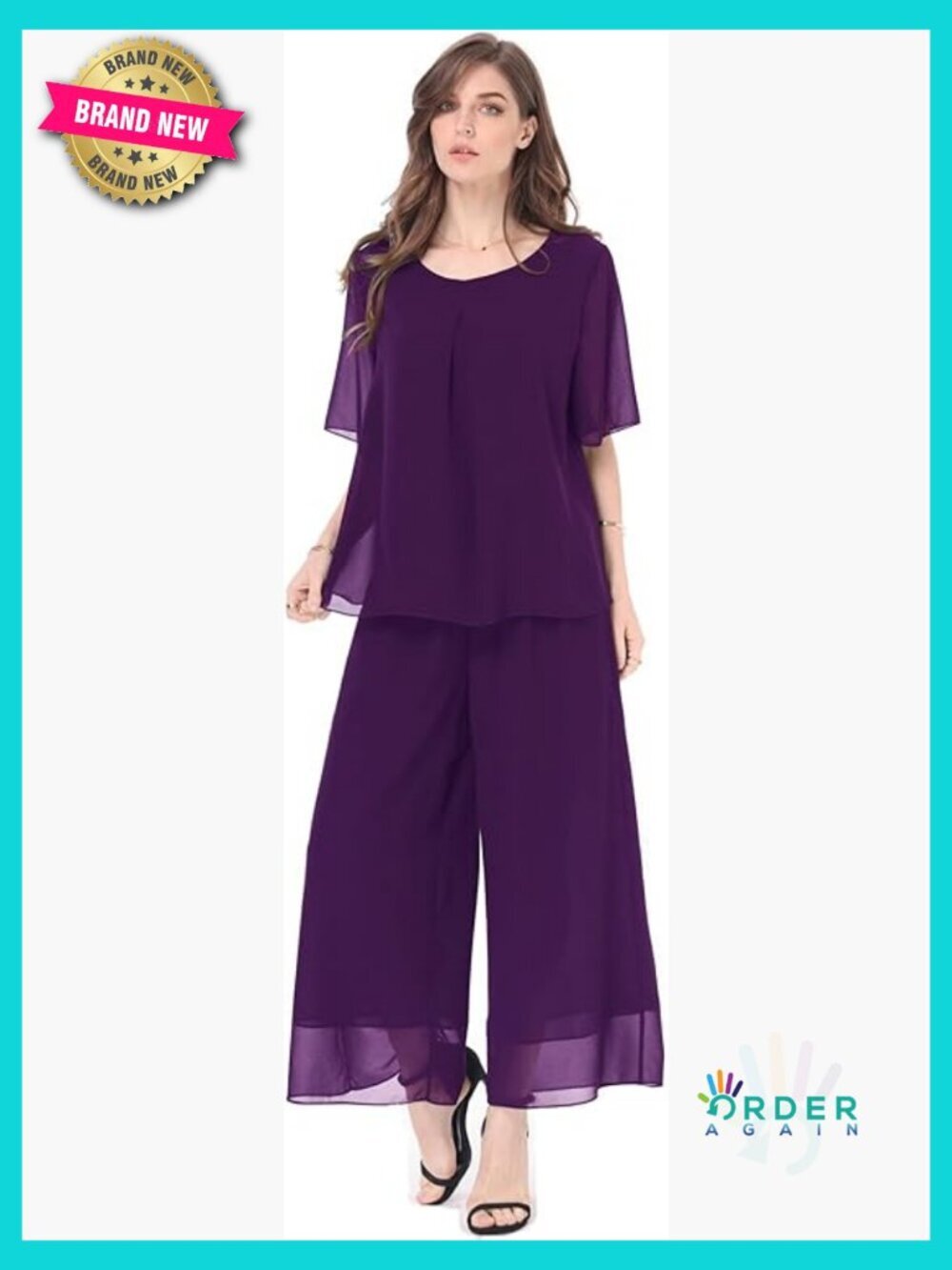 Chiffon Pantsuit Set Elegant Flowy Summer Formal Office Wear Two Piece